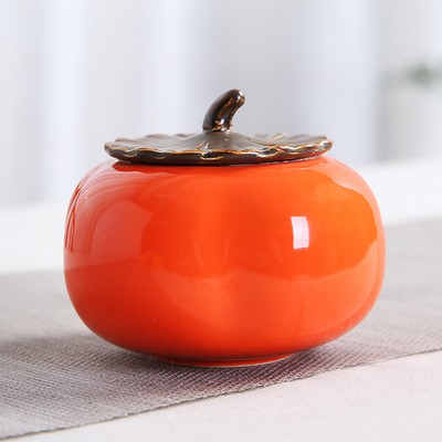 Hũ đựng trà gốm sứ hình quả hồng decor