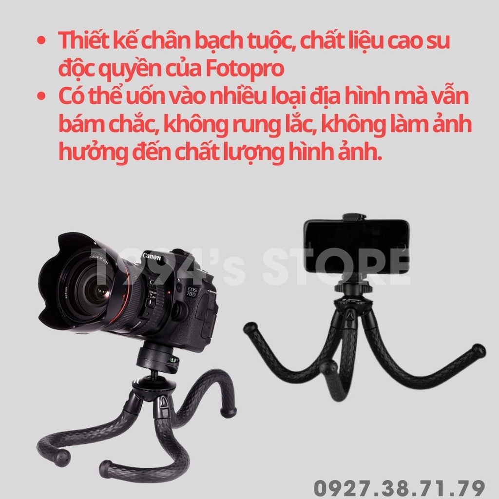 [CÓ SẴN] Tripod chuyên nghiệp - Chân máy ảnh xoắn bạch tuộc Fotopro 𝙍𝙈-𝟭𝟬𝟬+ 𝙋𝙧𝙤 - Kẹp điện thoại SJ-86 -  𝑭𝒓𝒆𝒆𝒔𝒉𝒊𝒑