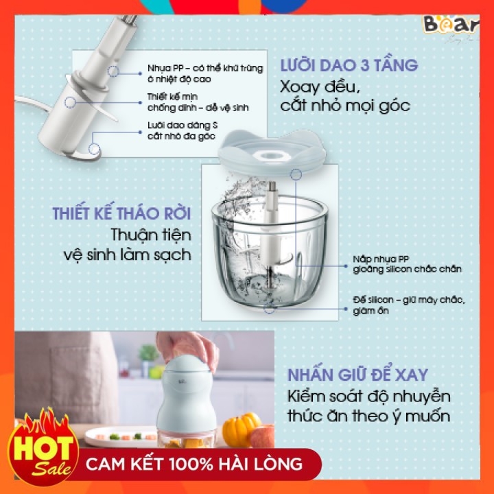 Máy xay ăn dặm, Máy xay 0.3L Bear GR-B03V2, Dung tích 300ml, Bản Quốc tế Bảo hành 18 tháng