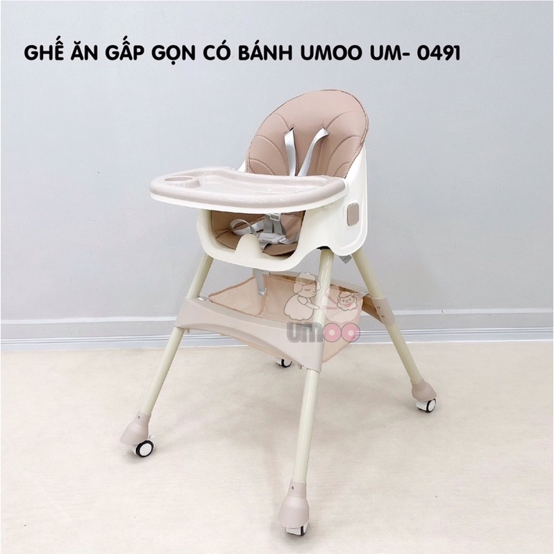 Ghế Ăn Dặm Đa Năng Gấp Gọn Có Bánh Xe UMOO UM 0491