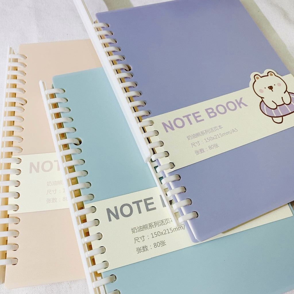 Sổ Còng Binder Màu Pastel Giấy Caro Grid Ô Vuông - Sổ Còng Thay Giấy Được màu Tím Hồng Nhạt Xanh Biển size A5 - B5