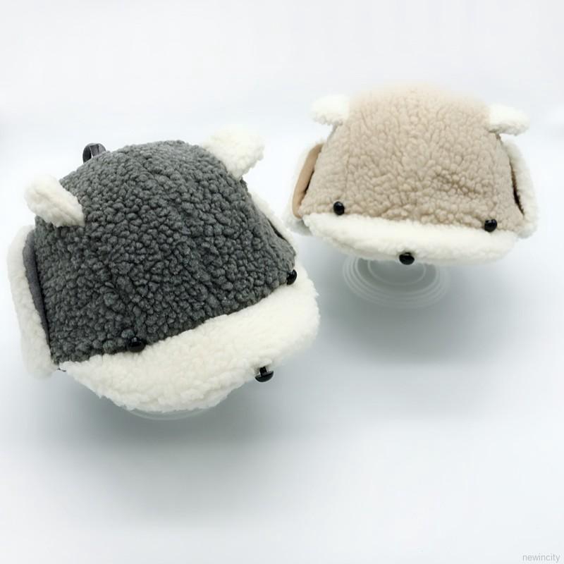 Mũ lông thiết kế có tai và dây buộc bằng chất liệu lông nhung giữ ấm dễ thương cho trẻ