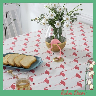 Khăn trải bàn vintage trang trí vải bố linen đẹp - họa tiết Hồng Hạc - KB-E03