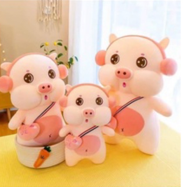Gấu Bông Heo Đeo Túi Trái Tim, Hàng Quảng Châu có dây kéo