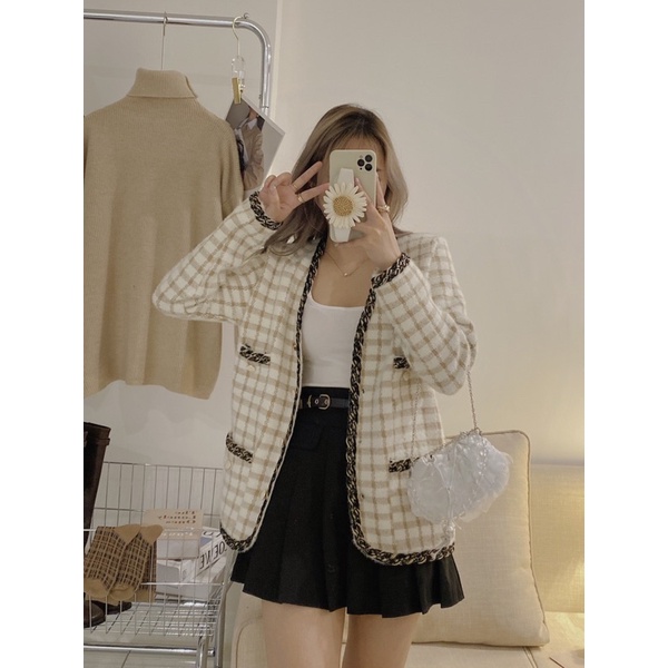 ÁO CARDIGAN DẠ LÔNG KẺ SỌC TWEED | BigBuy360 - bigbuy360.vn