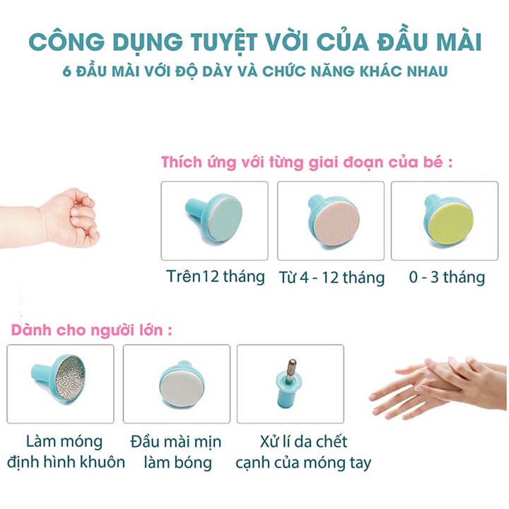 Bộ Mài Dũa Cắt Móng Tay Đa Năng An Toàn Cho Mẹ Và Bé Thông Minh Tiện Dụng 6 Đầu