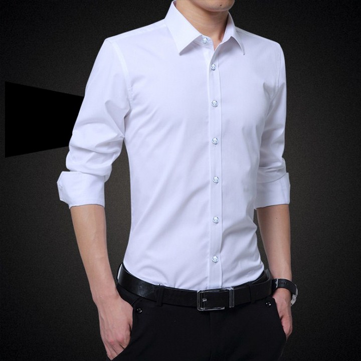 Áo Sơ Mi Tay Dài Trơn Unisex Cho Nam Vải Lụa Hàn Đẹp Và Thoáng Mát | BigBuy360 - bigbuy360.vn