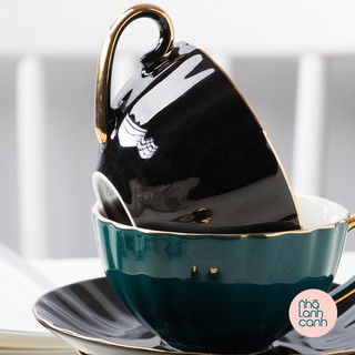 Tách sứ 🍃 Tách trà tách uống cafe bằng sứ xương viền mạ vàng phong cách cổ điển sang trọng