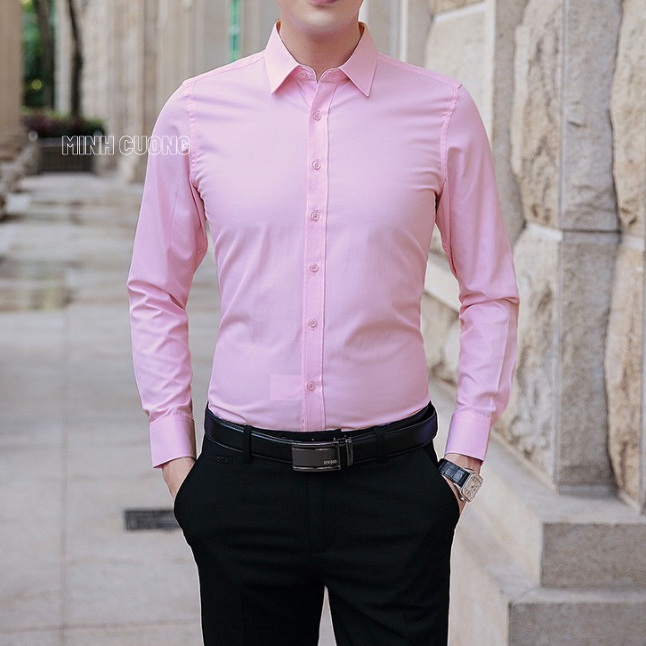 Áo sơ mi nam trơn tay dài, dáng ôm slimfit, phong cách Thời trang nam Hàn Quốc | BigBuy360 - bigbuy360.vn