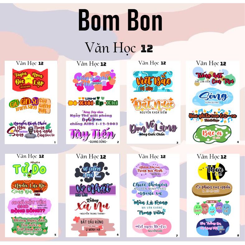 Bộ 30 tựa đề văn học lớp 12, tựa bài ngữ văn tự thiết kế.(Đọc kỹ mô tả)