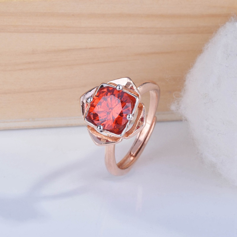 Nhẫn đính đá zircon hai màu hình hoa hồng kích thước tùy chỉnh thời trang cho nữ