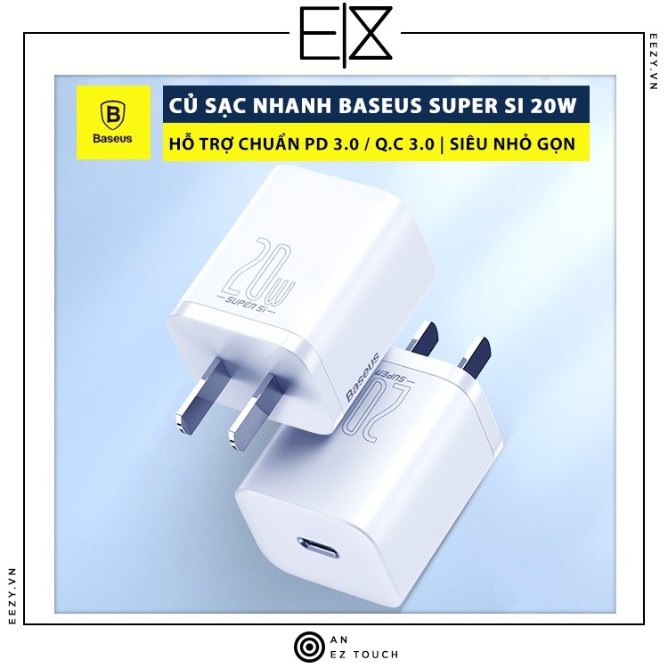 [BH 6 THÁNG] BỘ CỦ SẠC NHANH 20W PD TỰ NGẮT CHÍNH HÃNG BASEUS SUPER SI CHO IPHONE 12 PRO MAX 11 PRO MAX