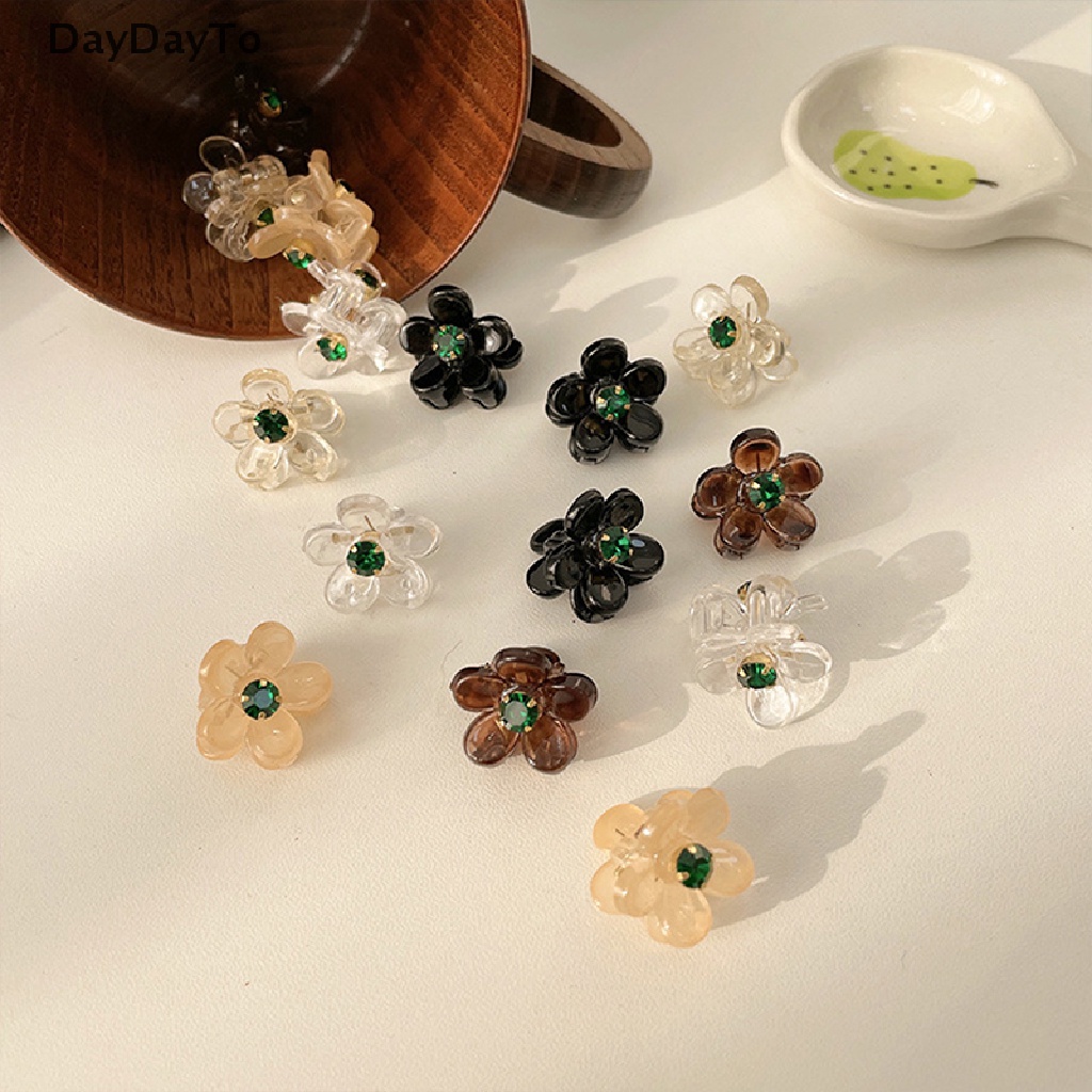 Set 4 Kẹp Tóc Càng Cua Mini Trong Suốt Đính Đá Hình Hoa Cho Nữ