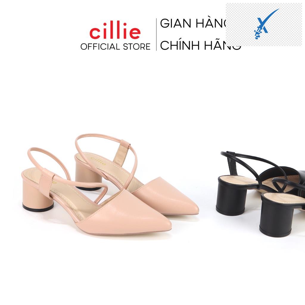 🖐️ Giày sandal nữ thời trang bít mũi hở hậu quai chéo gót trụ cao 5cm Cillie 1012a 🖐️