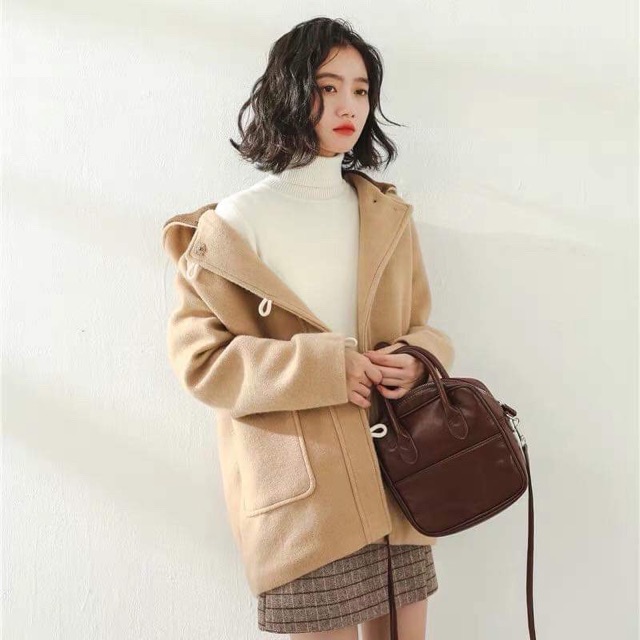 Áo dạ màu be 2 lớp nút gỗ freesize hàng QCCC