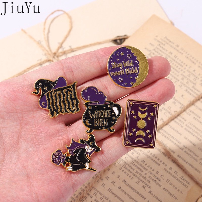 Ghim Cài Áo Hình Phù Thủy / Mèo / Bí Ngô Halloween Tráng Men Sáng Tạo