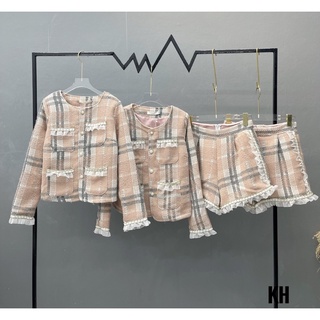 Set Dạ kẻ hồng  kèm ảnh thật 100%