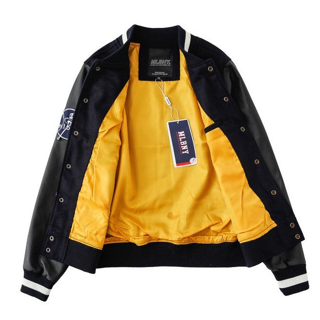 [HÀNG ORDER - FULL TAG] 🔥 Áo Bomber M.L.B N.Y Tay Da Cúc Vàng Logo Thêu Unisex Nam Nữ 🔥 | BigBuy360 - bigbuy360.vn