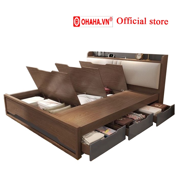 Giường Ngủ Thông Minh Hiện Đại OHAHA 001-OH Kích Thước Đa Dạng- Gỗ HMR Lõi Xanh Chống Ẩm Cao Cấp - Nội Thất Lắp Ráp