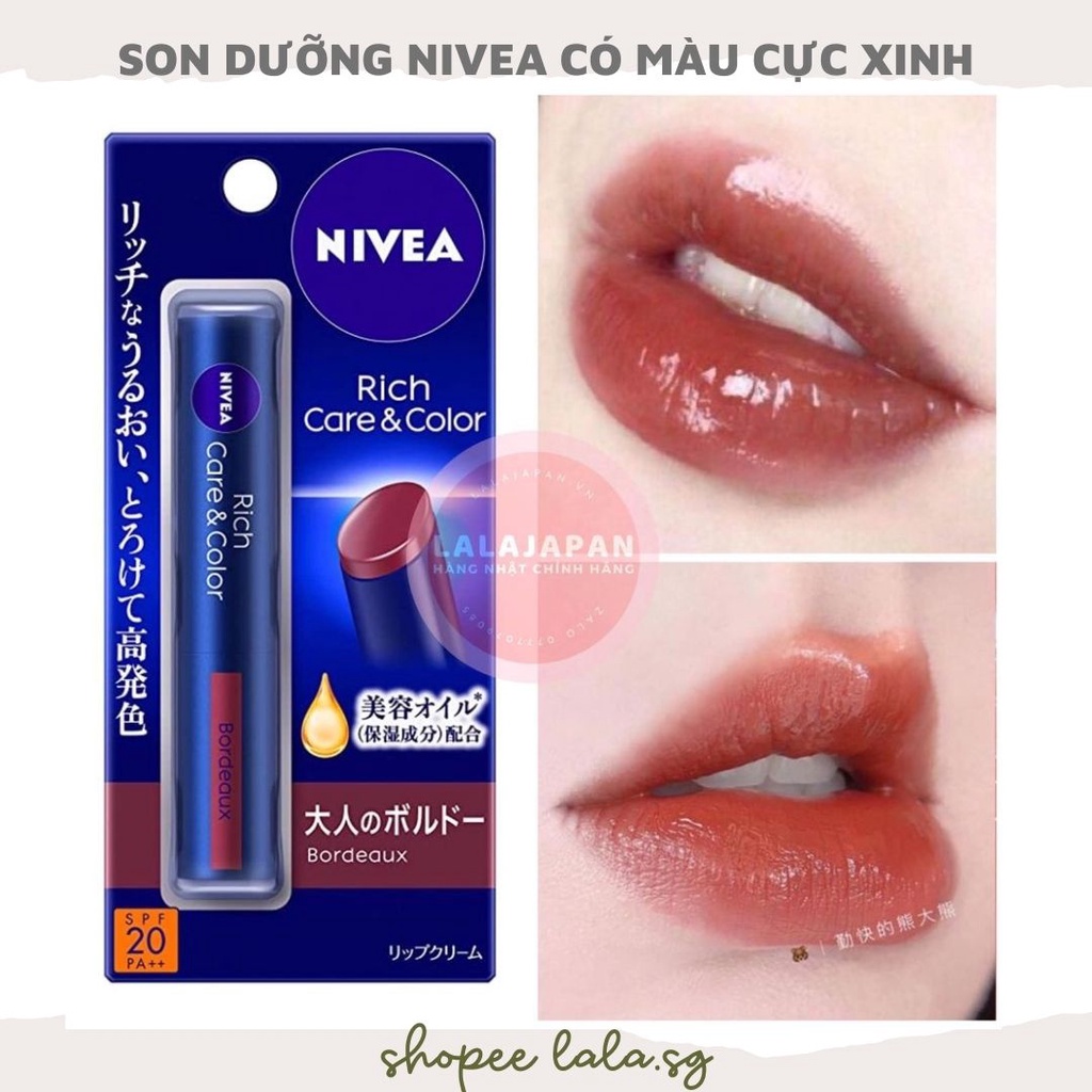 Son dưỡng môi chống nắng có màu Nivea Rich Care &amp; Color Nhật Bản Son Nhật