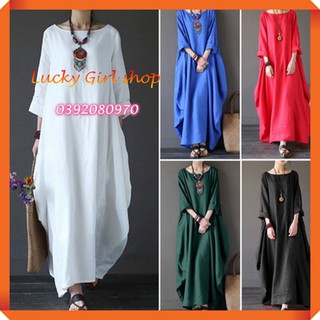 [BIG SIZE 5XL] Đầm Bí Dài Linen Màu Trắng Tay Dài Sang Trọng Size 5XL (trên 100Kg) - Hàng Nhập Quảng Châu - Lucky Girl