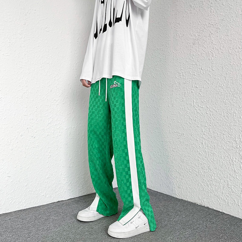 Quần ống rộng Xẻ Tà Họa Tiết Sọc Caro Thời Trang Phong Cách Hàn Quốc Cho Nam Và Nữ