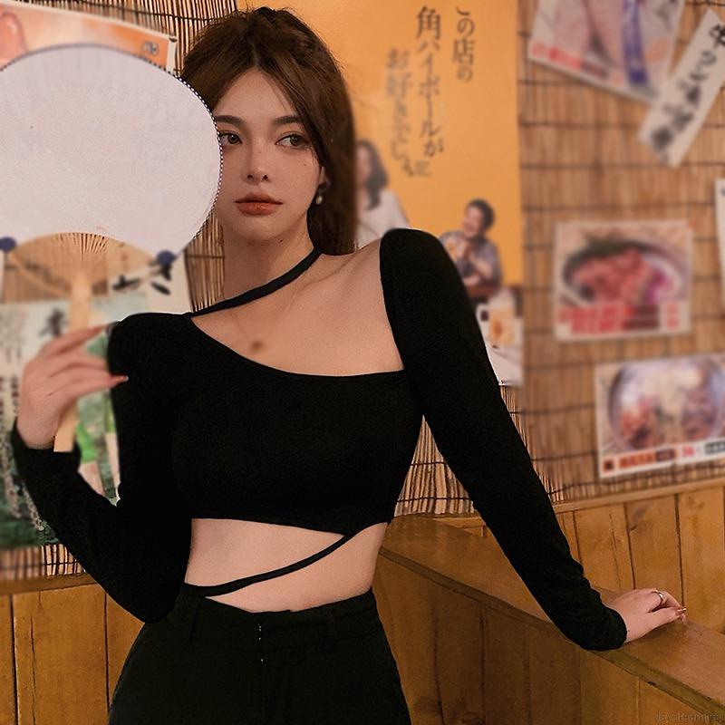 Áo Croptop tay dài màu sắc thanh lịch cho nữ