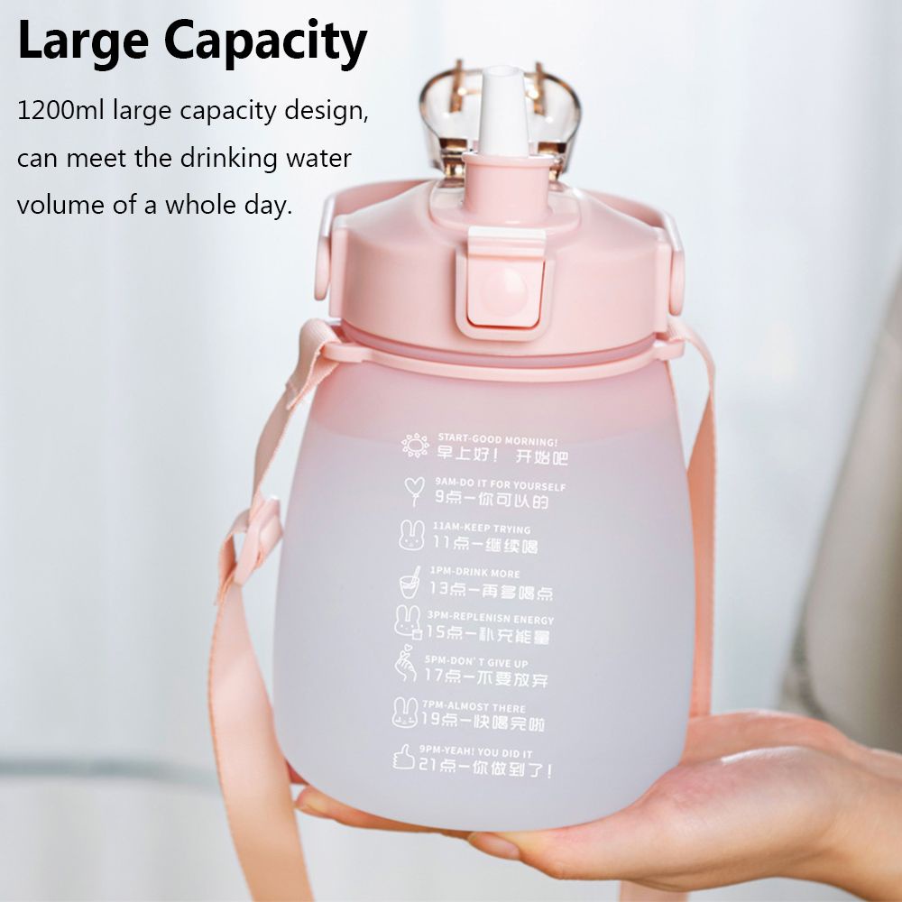 Bình Đựng Nước Bằng Nhựa Màu Gradient Dung Tích 1200ml Có Ống Hút Tiện Dụng Mang Theo Du Lịch