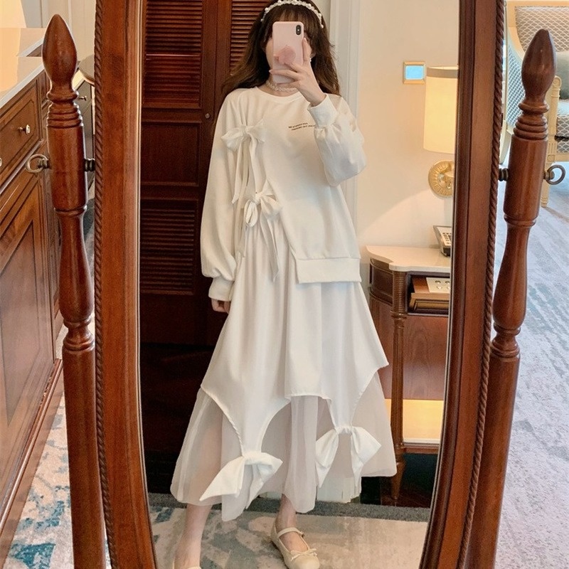 Áo len tay dài cổ tròn thắt nơ phong cách công chúa thời trang thu đông mới dành cho nữ