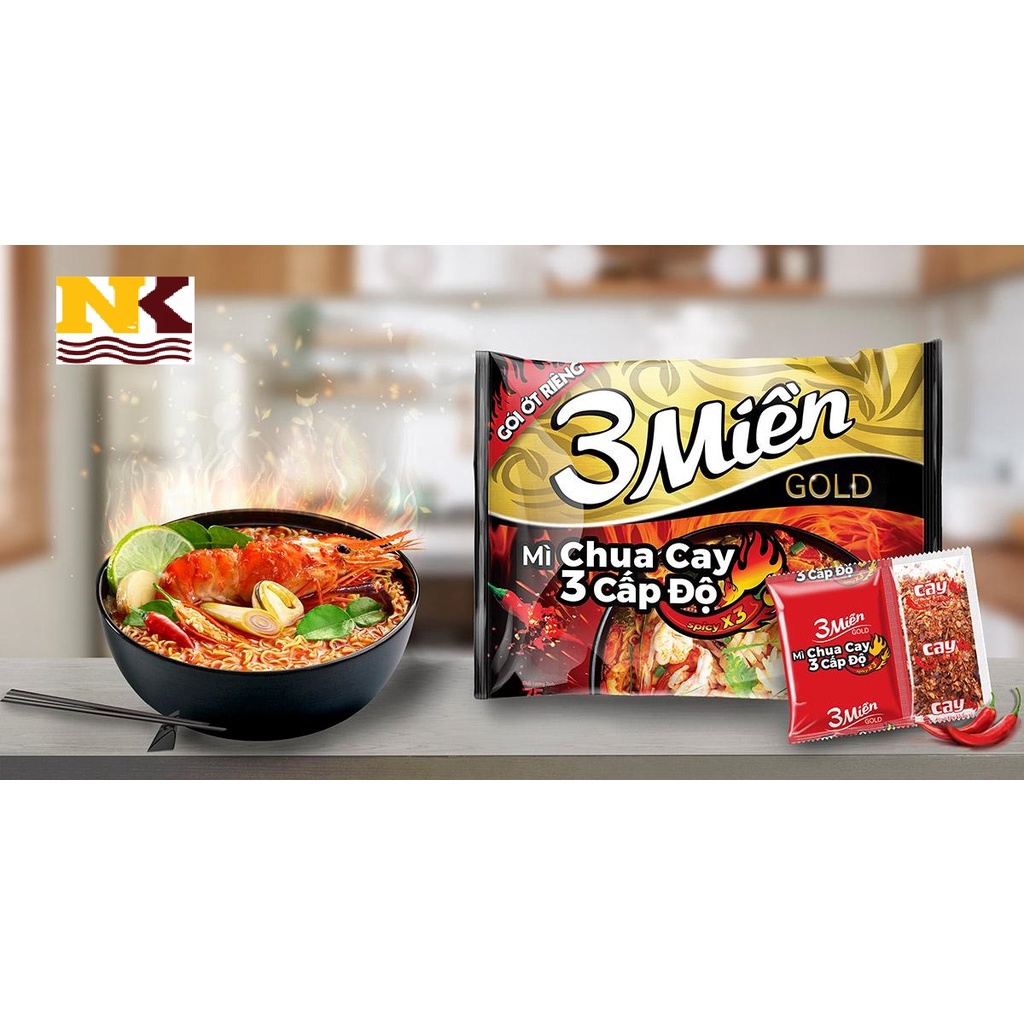 UNIBEN mì 3 miền gold chua cay 3 cấp độ 75g x 30 gói