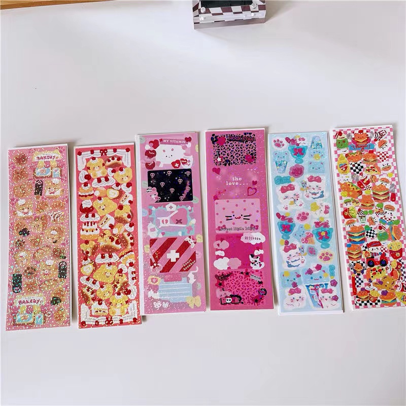 Peach 1Pcs Korean INS cartoon cat Bear fries burger sticker Journal Scrapbook Decor Sticker