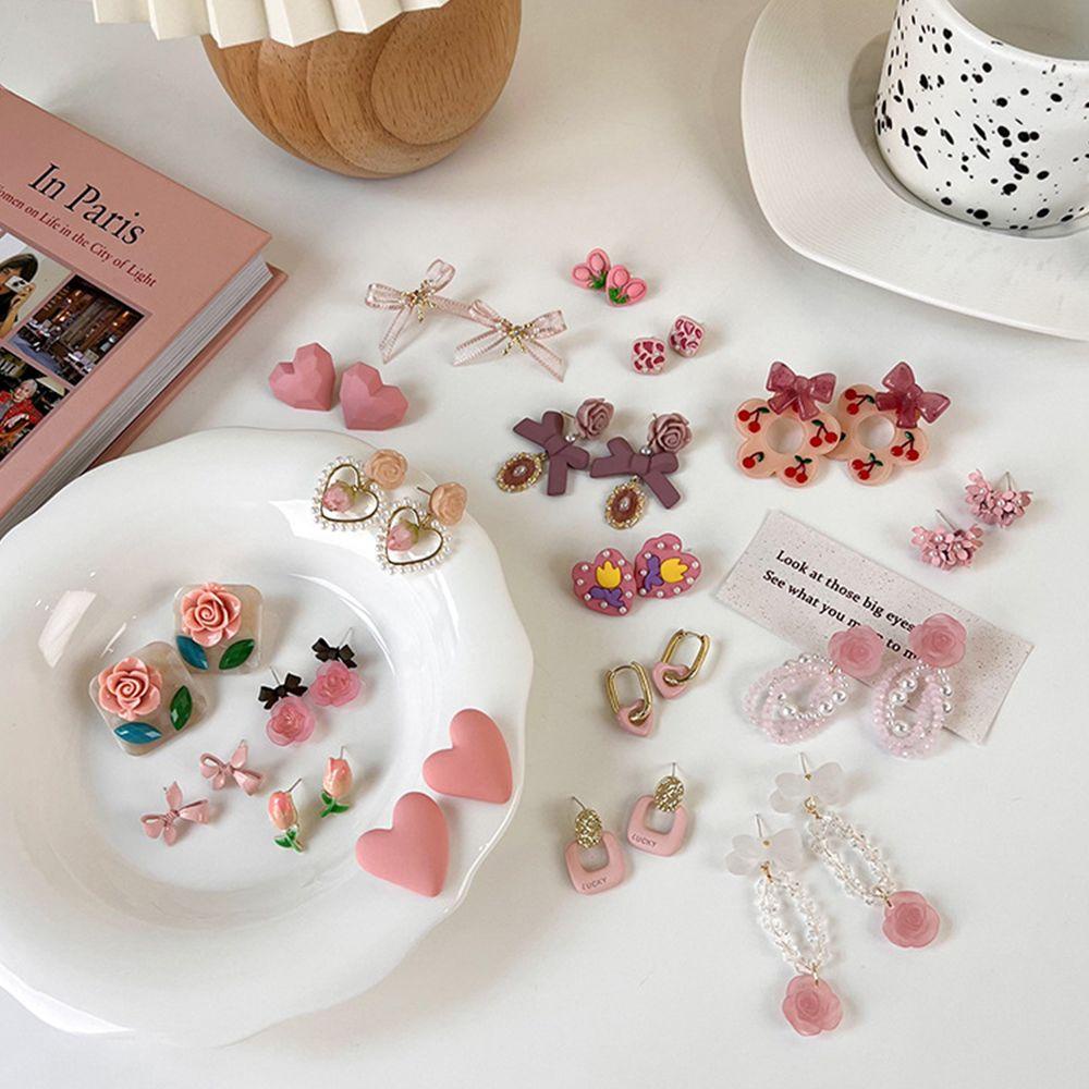 Bông Tai Dáng Dài Hình Hoa Màu Hồng Ngọt Ngào Thời Trang Dự Tiệc 1 Cái