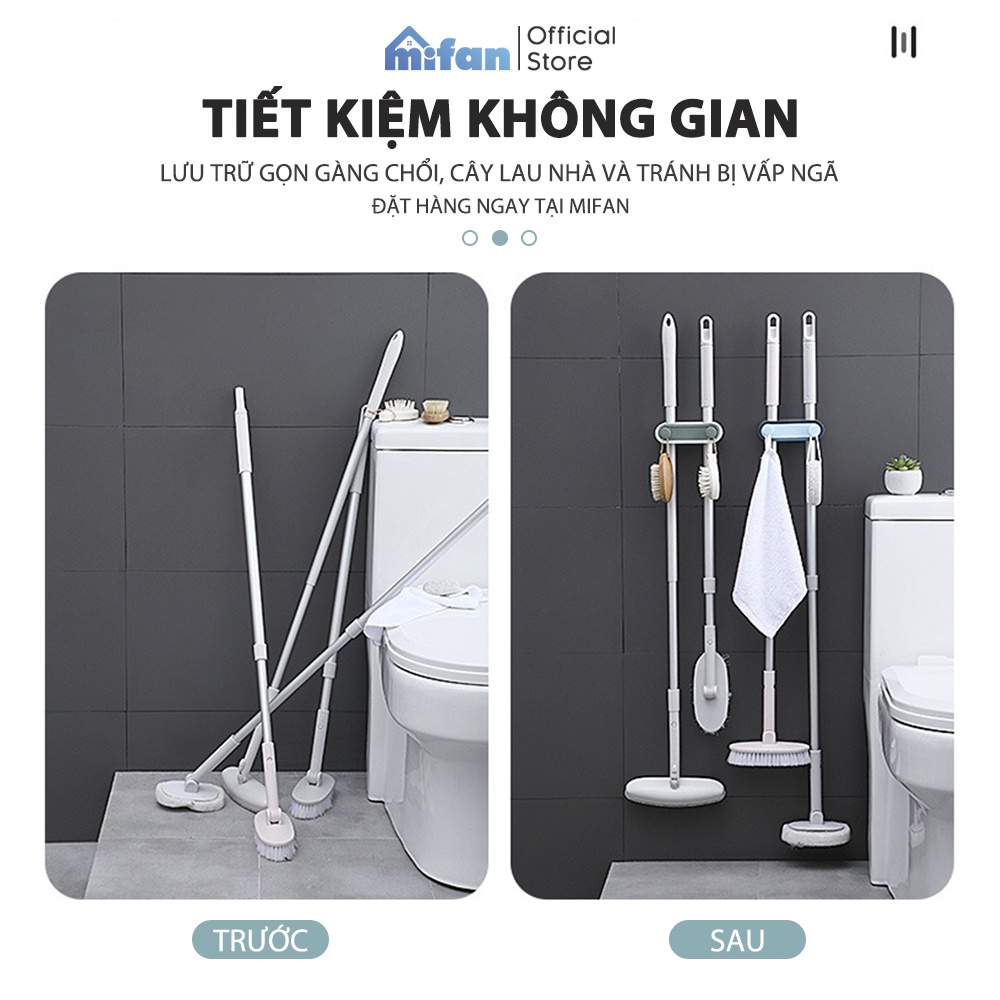 Móc Dán Tường Treo Chổi,  Kẹp Giữ Cây Lau Nhà Đa Năng Cao Cấp MIFAN - 4 Đầu - Chịu Lực 7KG - Nhựa ABS