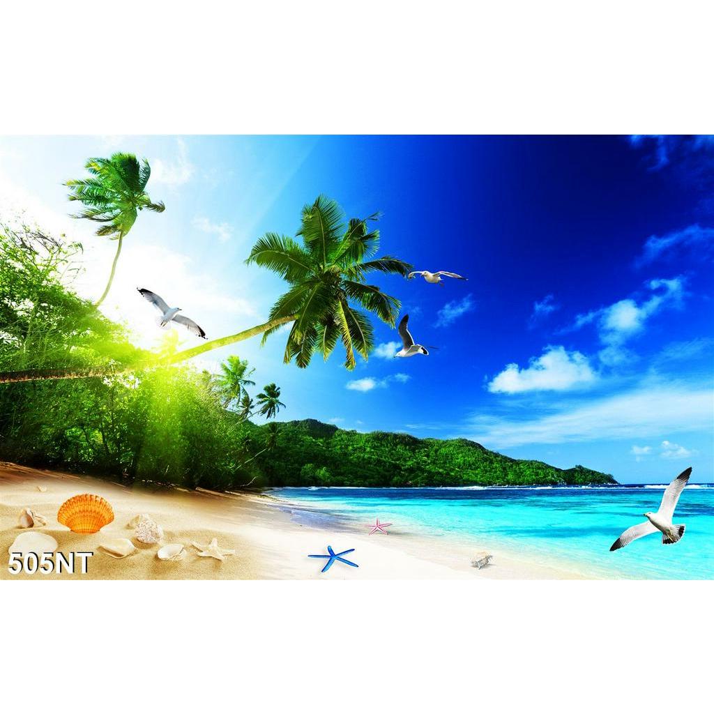 TRANH DÁN TƯỜNG 3D PHONG CẢNH BIỂN ĐẸP 505NT - TRANH DÁN TƯỜNG BÃI BIỂN BỜ CÁT