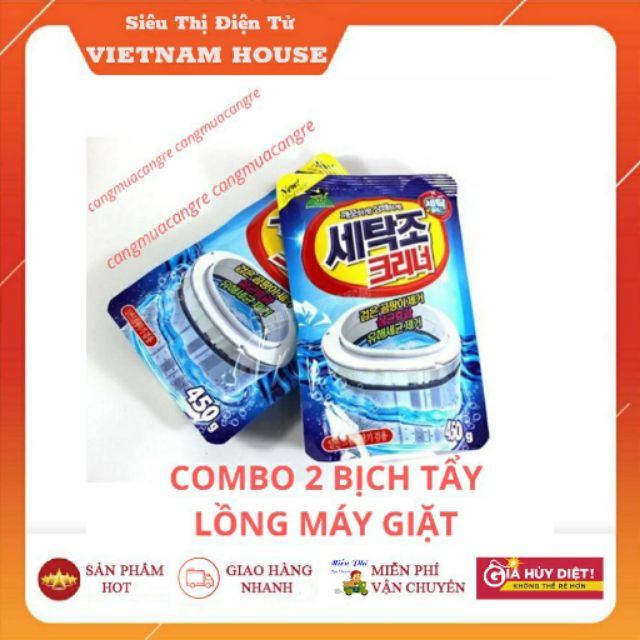 [FREE SHIP&gt;50K]COMBO 2 BỊCH BỘT TẨY VỆ SINH LỒNG MÁY GIẶT HÀN QUỐC SIÊU SẠCH 450G.