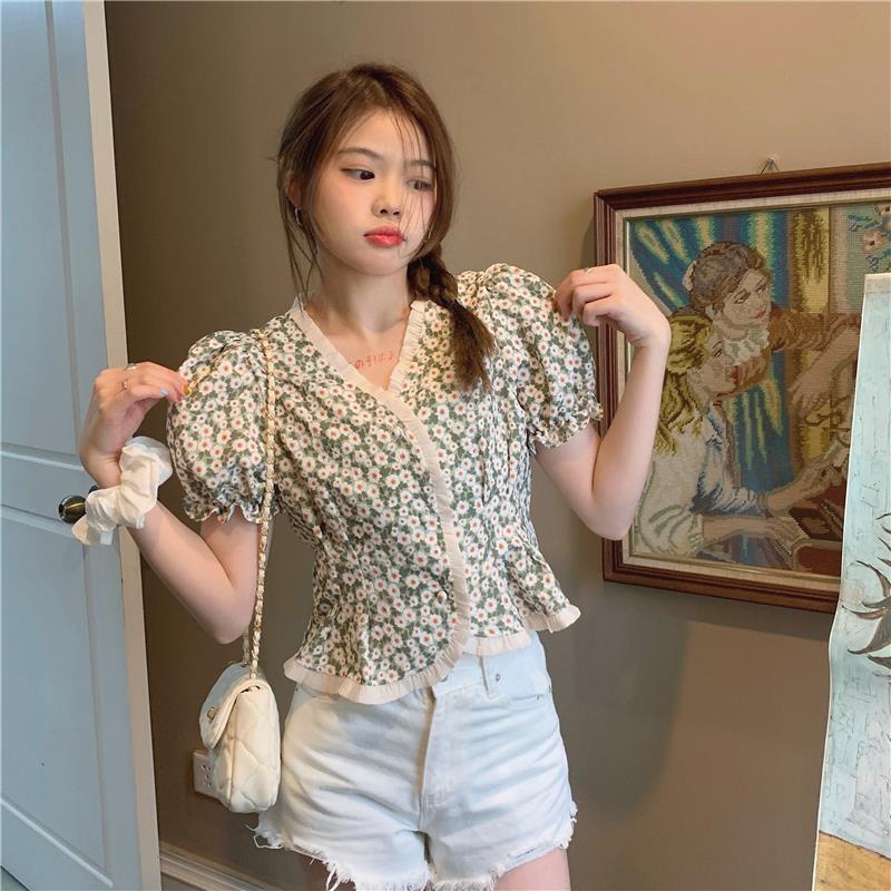 Áo sơ mi IELGY vải voan in hoa nhỏ sành điệu cho nữ