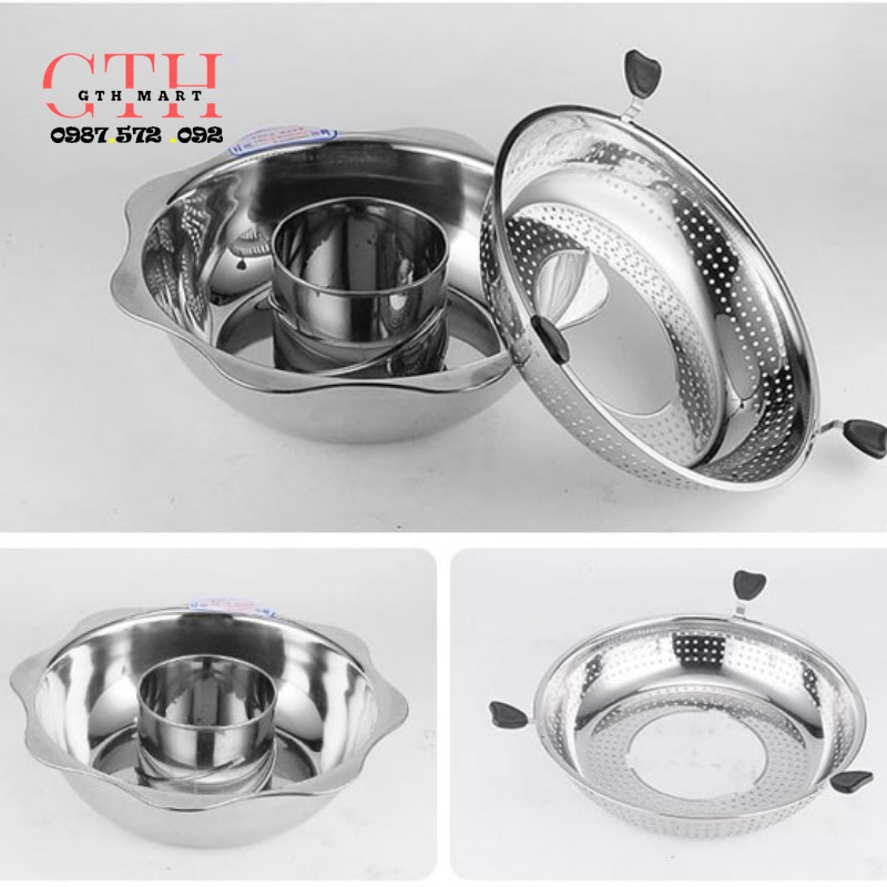 Nồi lẩu xoay Inox kiểu dáng Hàn Quốc ăn tiện lợi ,dễ sử dụng cho bếp từ, nồi lẩu nâng lên-GTH Mart