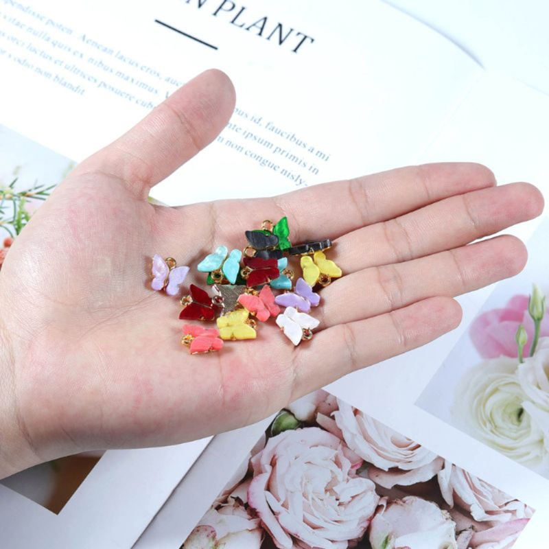 Flgo Set 30 Mặt Vòng cổ Acrylic Hình Bướm Nhiều Màu Sắc Làm Trang Sức Thủ Công