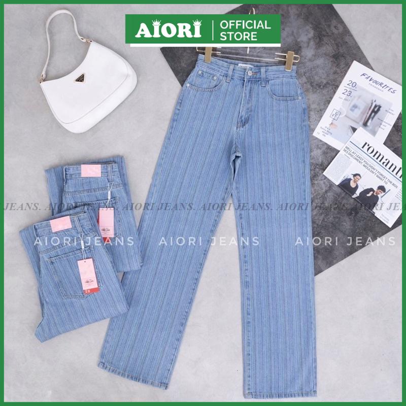 [Cao Cấp - Dài 105 cm] Quần Jean Nữ Ống Rộng Cao Cấp Kẻ Sọc Dọc Thời Trang Hàn Quốc Aiori Jeans_Mã S325