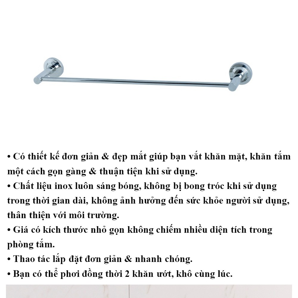 Thanh treo khăn inox đơn tiện lợi gắn tường 106