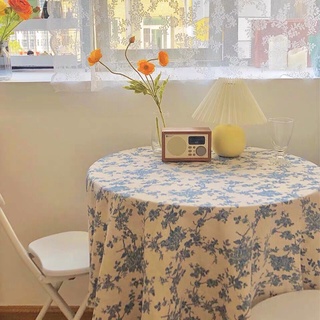 Khăn Trải Bàn Bằng Cotton Lanh Họa Tiết Hoa Xanh Dương Đơn Giản Phong Cách Hàn Quốc