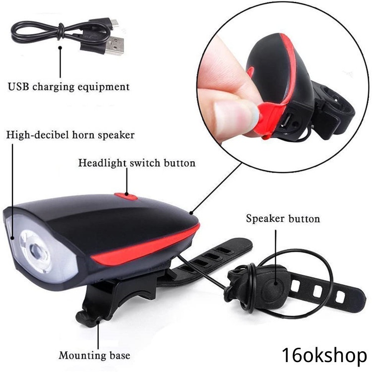 Bộ Còi + Đèn Led + Chuông Gắn Xe Đạp Leo Núi Tiện Dụng