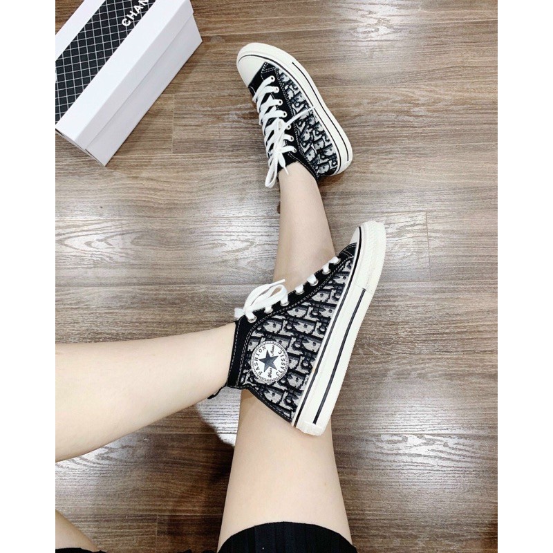 Giày thể thao Bata Sneaker Ulzzang hàng Quảng Châu cao cấp cổ cao màu đen phối họa tiết form cơ bản chất liệu vải bố