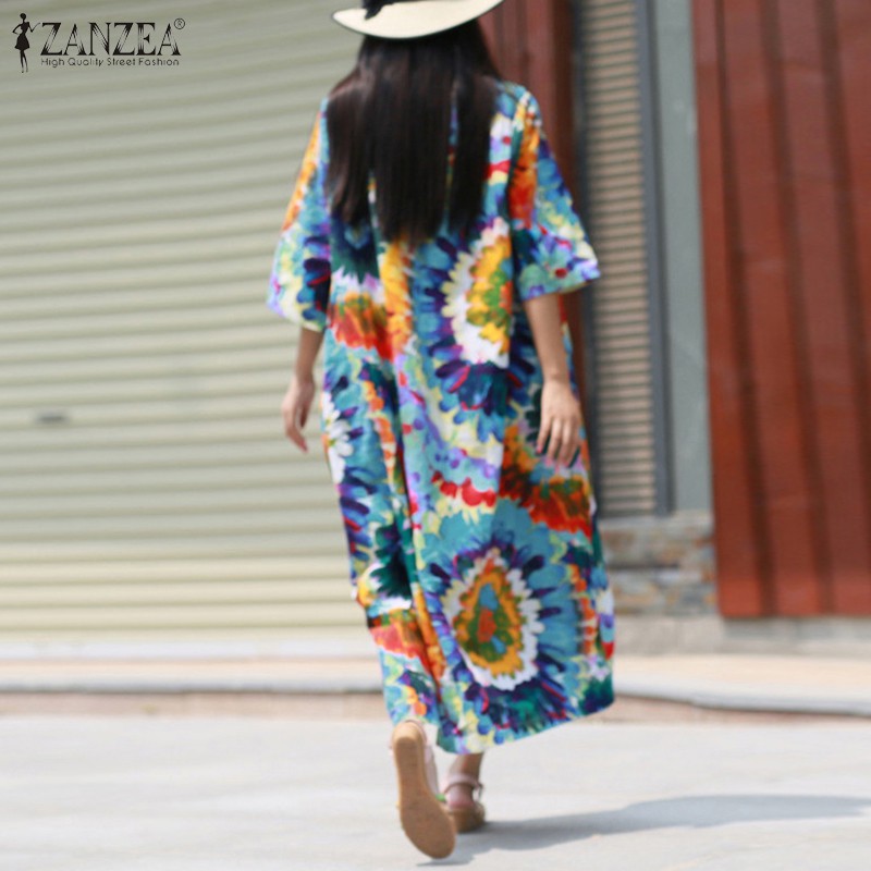 Đầm Maxi ZANZEA Tay Lửng In Họa Tiết Vintage Thời Trang Nữ | BigBuy360 - bigbuy360.vn