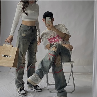 Quần jeans rách unisex nam nữ ống loe