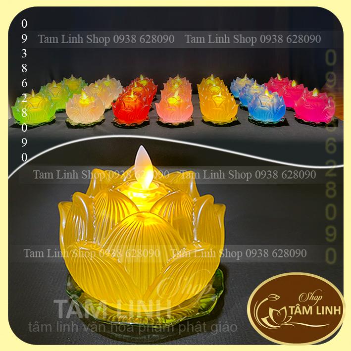 Đèn Nến điện tử Hoa Sen pha lê thủy tinh Đèn Led lung linh trang trí, thờ cúng, sử dụng pin 2A nhiều màu.