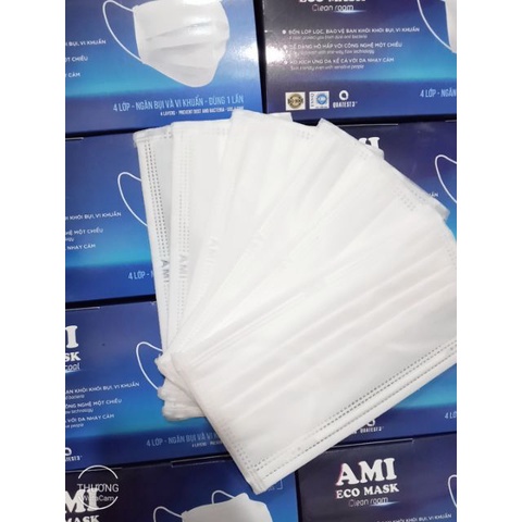 Khẩu trang y tế AMI 4 lớp kháng khuẩn hàng chính hãng hộp 50 chiếc