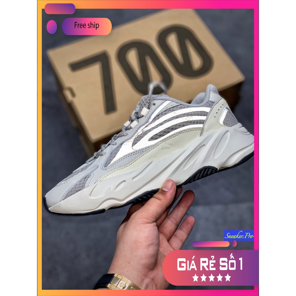 Giày thể thao YZ700 V2 Static trắng xám phản quang cho nam nữ