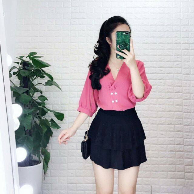 Áo tay bèo cổ tim