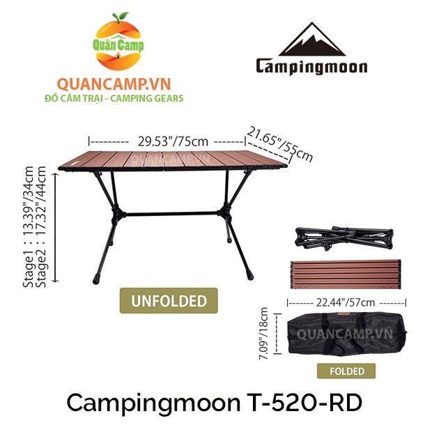 Bàn nhôm dã ngoại gấp gọn Campingmoon T-520